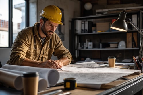 Construction Worker at Desk