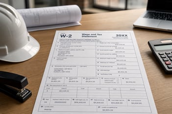 W2 Form on Construction Payroll Managers Office Desk