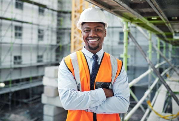 Construction worker manager in field