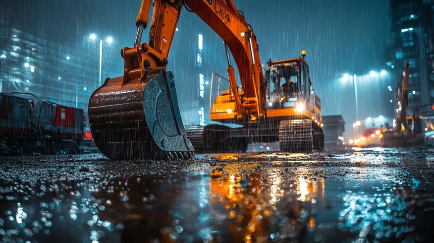 Construction weather delays and payroll management heavy equipment and rain
