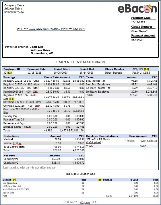 Construction Prevailing Wage Pay Stub