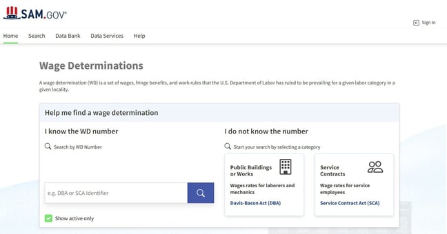 Sam.gov Wage Determinations Page