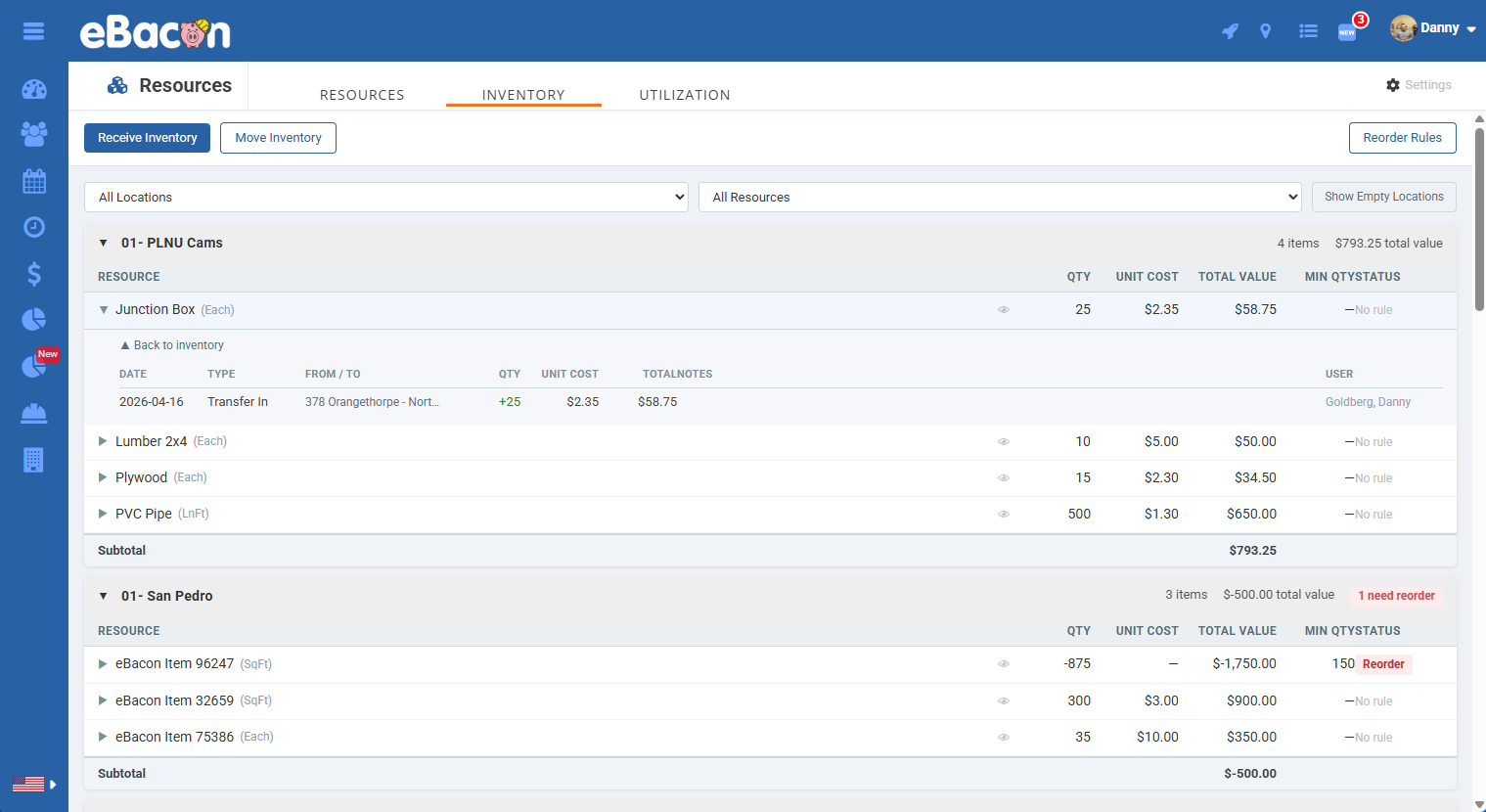 eBacon UI Screenshot - Resources Materials
